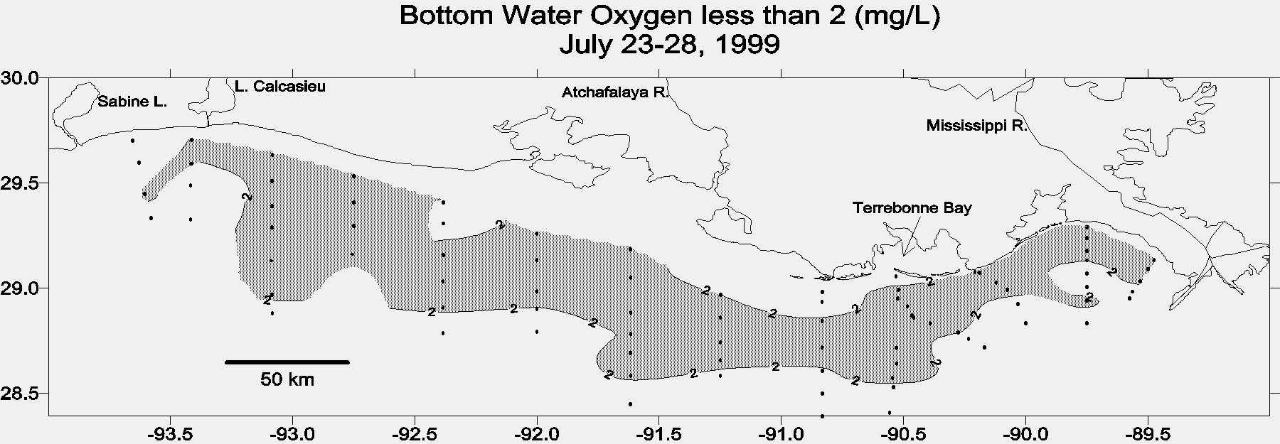 Hypoxic Area in the Gulf of Mexico, Rabalais et al. 1999